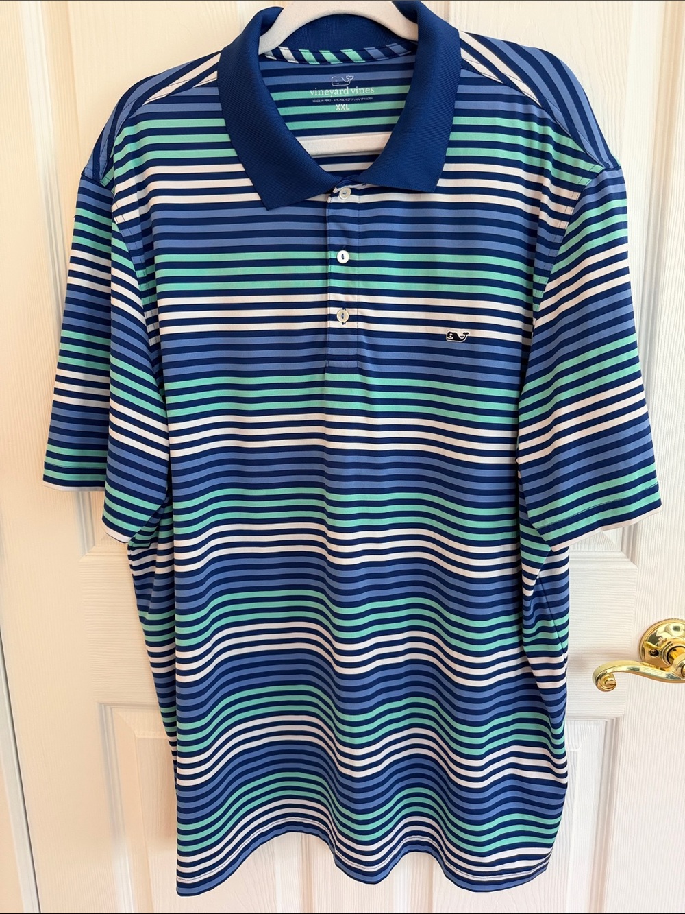 Vineyard Vines Blue, White & Aqua Striped Performance Polo